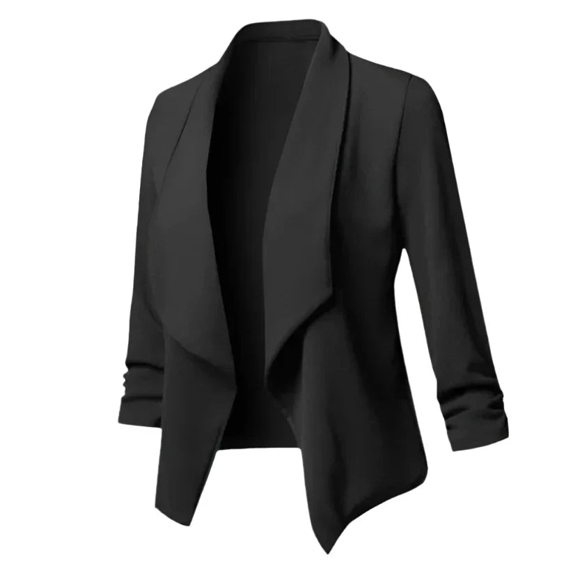 Structured women's open front blazer. Wrinkle-resistant, ideal for versatile business and office workwear.