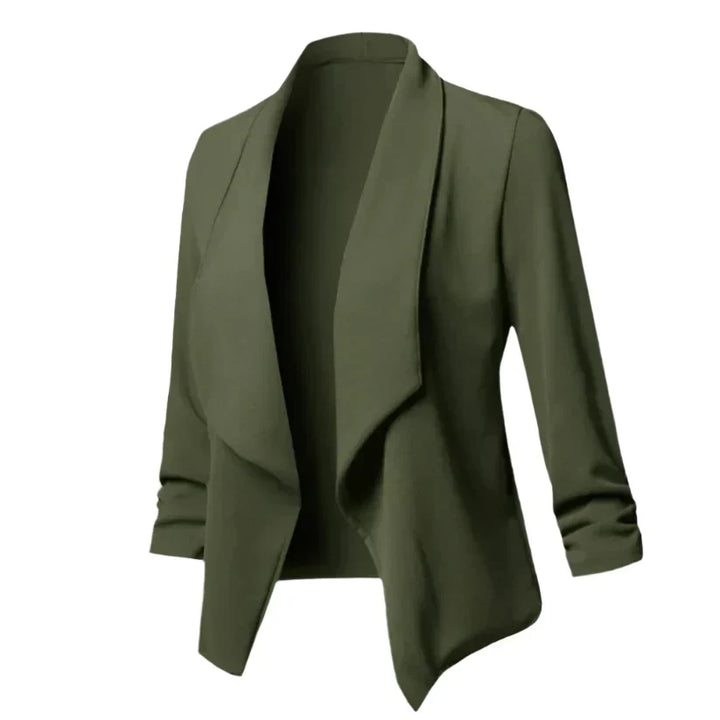 Versatile women's open front blazer. Wrinkle-resistant, comfortable professional business office workwear.