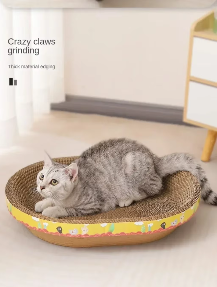 High-quality yellow pet lounge with a built-in cat scratching surface for healthy claws