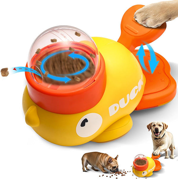 Interactive duck pet puzzle feeder for dogs and cats, reduces gulping food, enrichment toy.