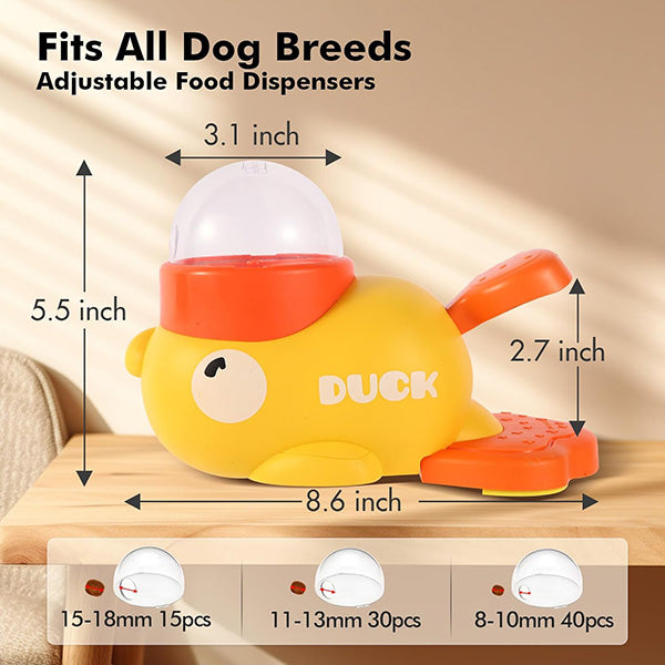 Duck puzzle feeder for pets, improves digestion, mental stimulation, anti-choke design.