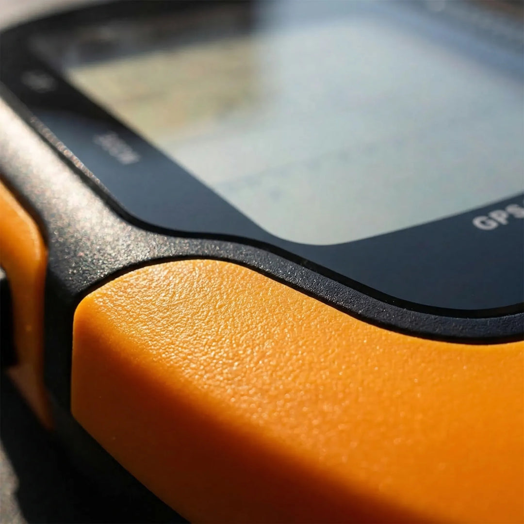 Handheld yellow GPS receiver with altimeter & barometer for outdoor navigation, hiking & trekking.