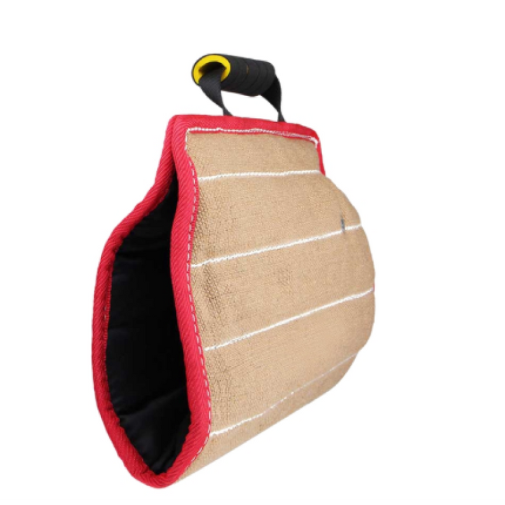Yellow dog training arm protector, robust protective gear for effective canine education
