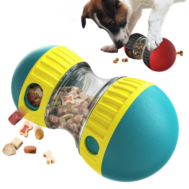 Dog treat dispenser puzzle toy in yellow, promoting slow feeding & interactive play for pets