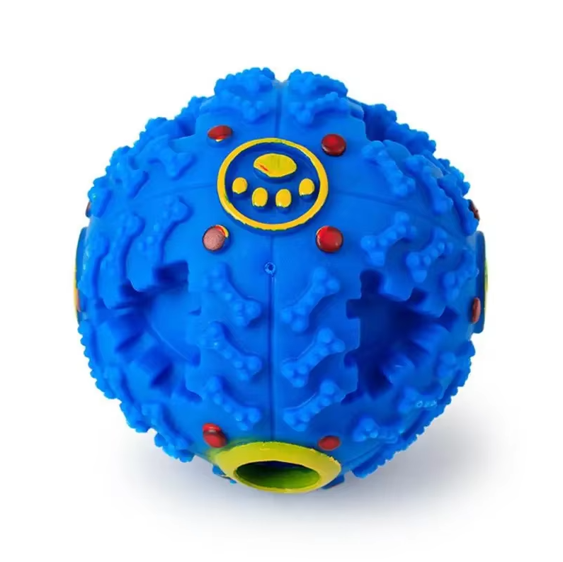Multiple colorful interactive dog squeaky treat balls, ideal durable toys for pet play.