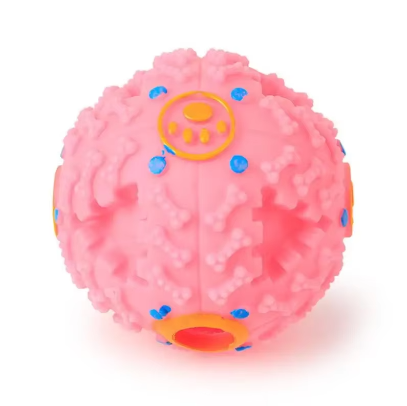 Interactive dog squeaky treat ball filled with treats, a fun mental stimulation toy.