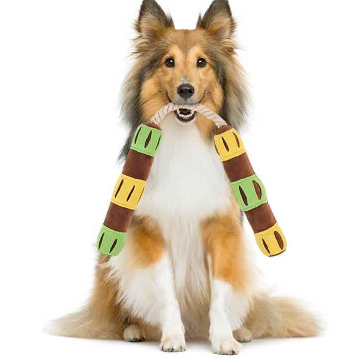 Yellow interactive puzzle treat dispenser dog toy with squeaker, for mental stimulation