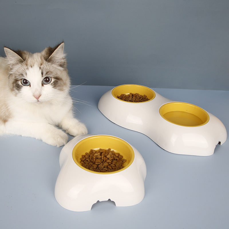Yellow non-slip pet food and water bowl set, perfect for dogs & cats, easy clean pet supplies