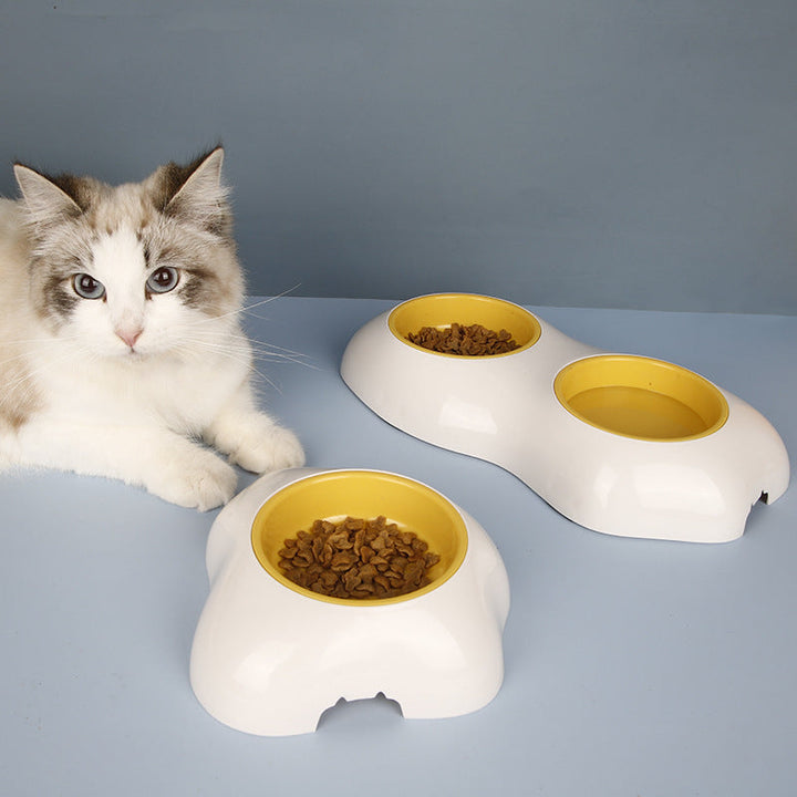 Yellow non-slip pet food and water bowl set, perfect for dogs & cats, easy clean pet supplies