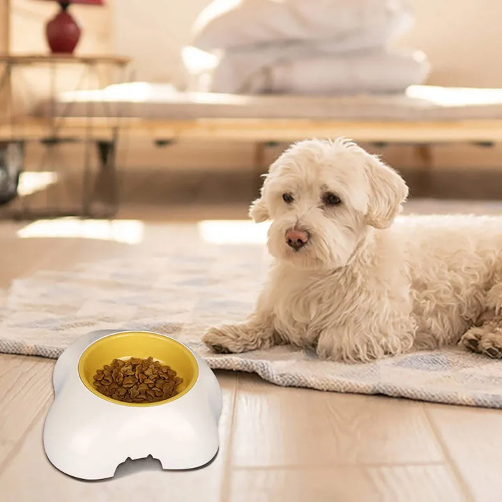 Bright yellow non-slip dog and cat feeding bowl set for pet care, durable & easy to clean
