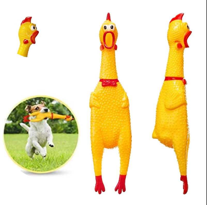 Durable pet supplies: Interactive squeaky rubber chicken dog toy for enrichment