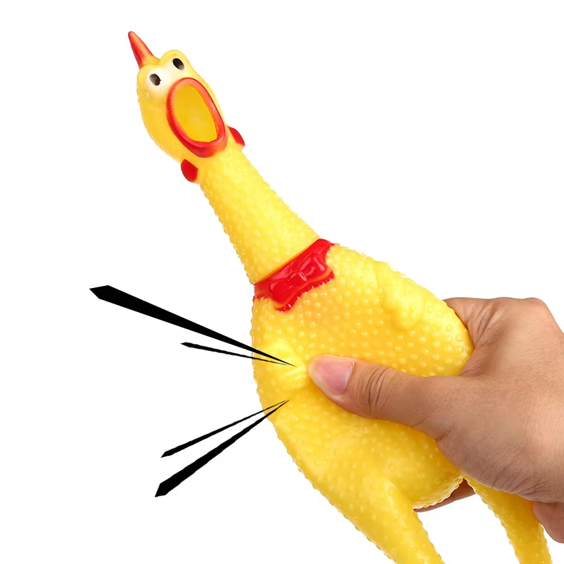 Fun chew toy: Yellow rubber chicken for dogs with built-in squeaker