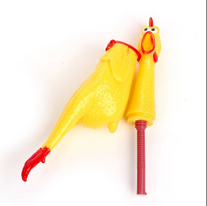 Interactive dog toy: A squeaky rubber chicken for engaging and durable play