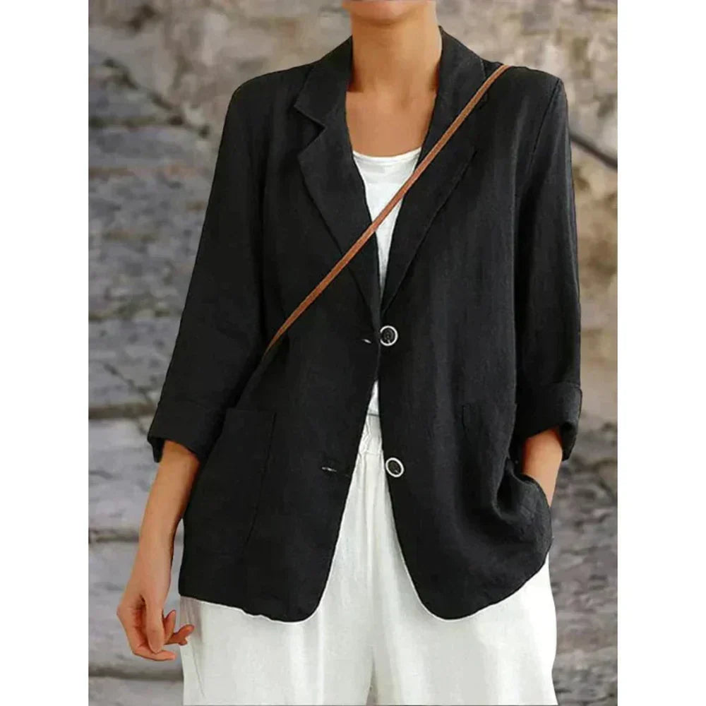 Black lightweight button-up women's cardigan, excellent for casual layering, versatile and comfortable everyday wear.